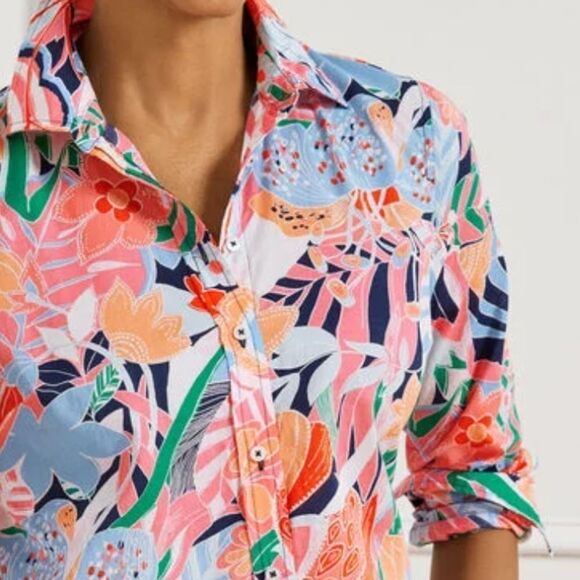 TALBOTS L Marvelous Floral Long Sleeve Modern Classic Cotton Shirt - Picture 3 of 11